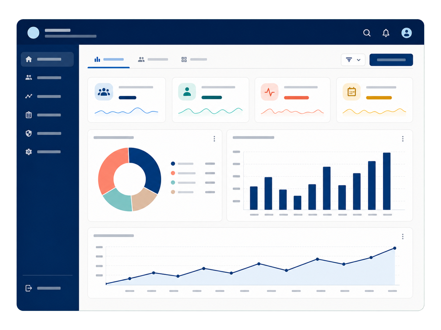 Application générique d’analytics en santé avec indicateurs et graphiques.